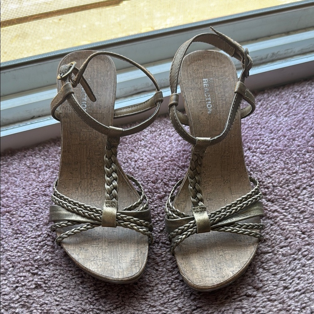 Kenneth Cole Reaction Gold Braided Leather Sandals